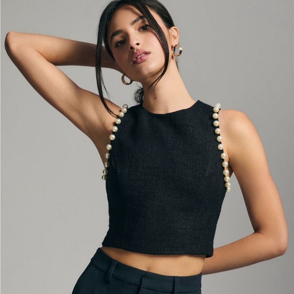 Anthropologie Endless Rose pearl embellished cropped tank